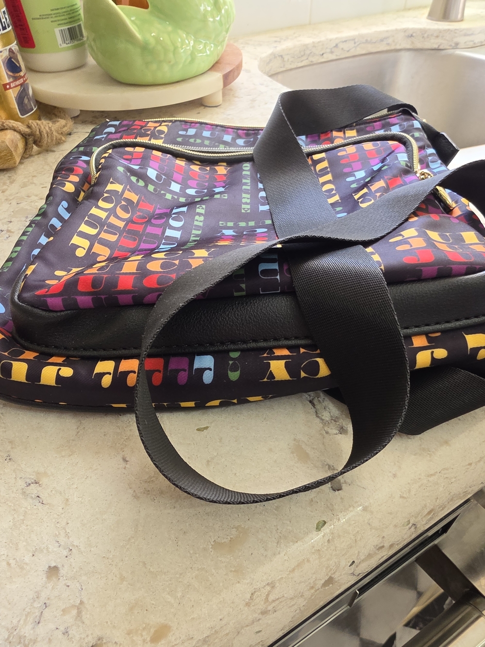 Juicy Couture Black Crossbody with Multicolor Logo Print